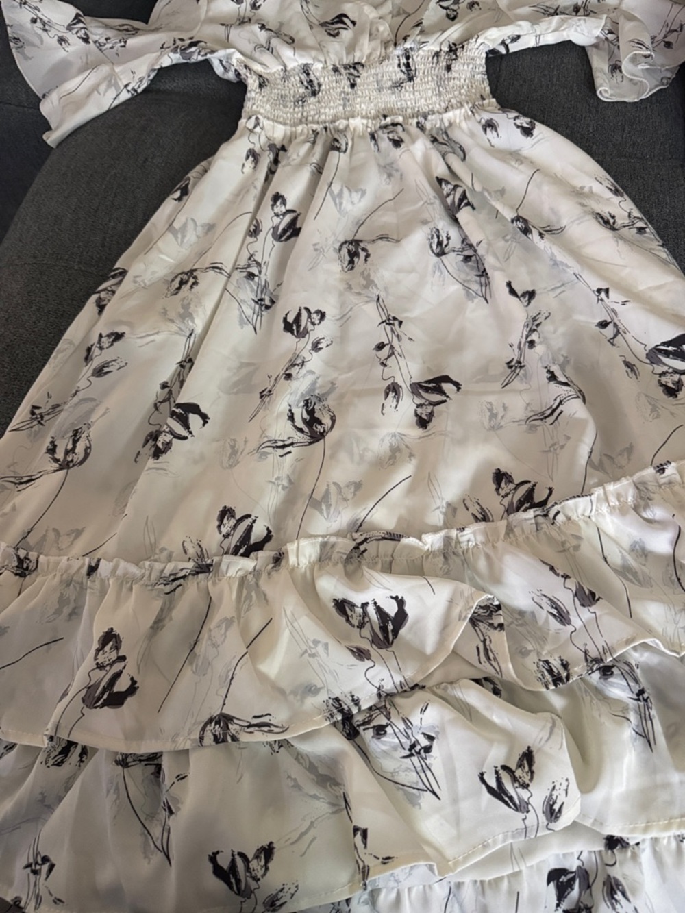Forever New White Floral Smocked-Waist Dress - Picture 5 of 7